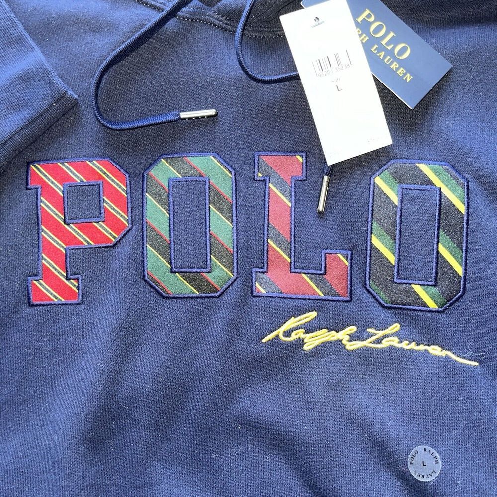 New‎ Polo Ralph Lauren Logo Letterman Hoodie Sweatshirt Mens L